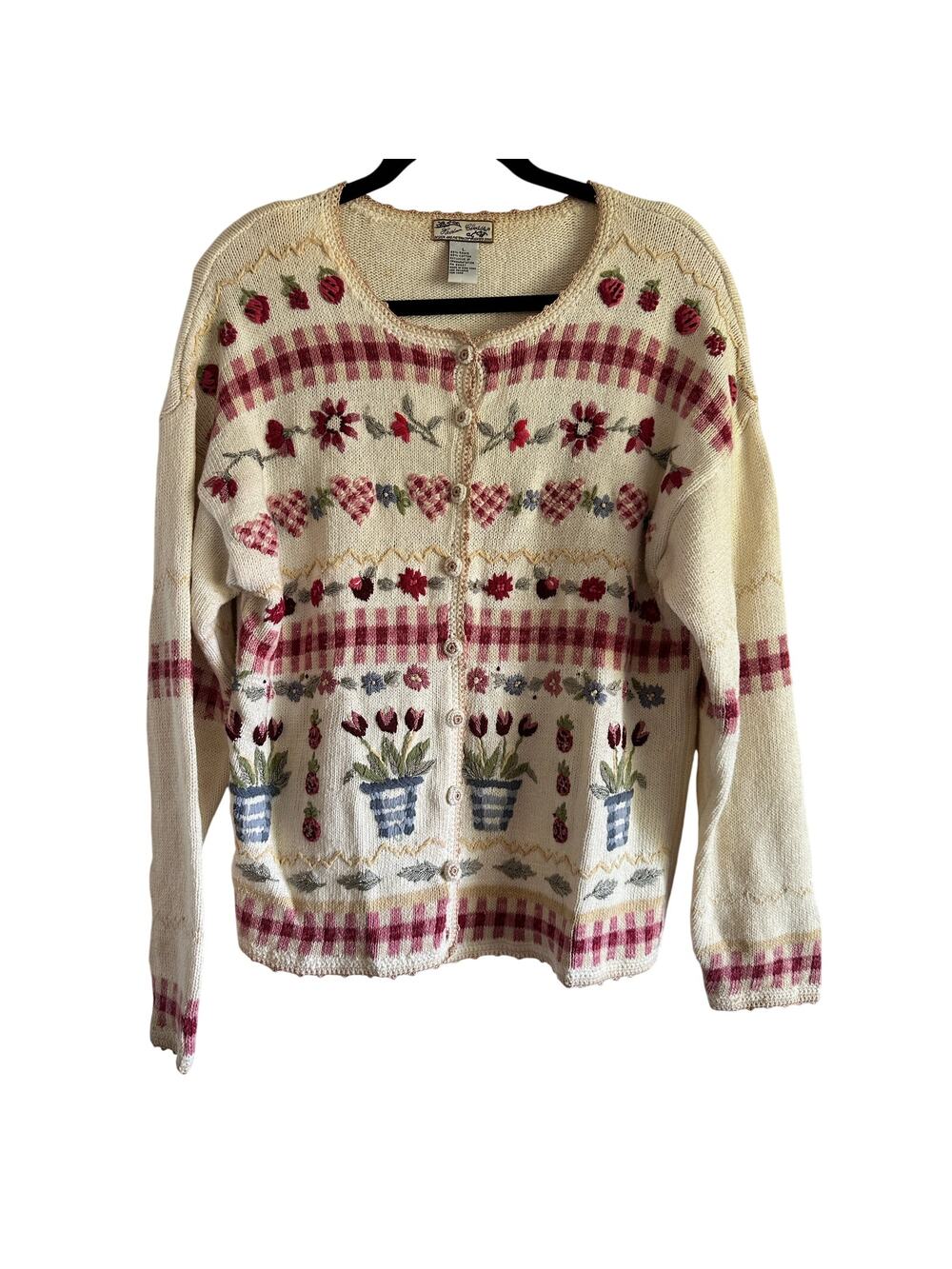 Heirloom Collectibles Embroidered Vintage Cardigan Sweater Size Large